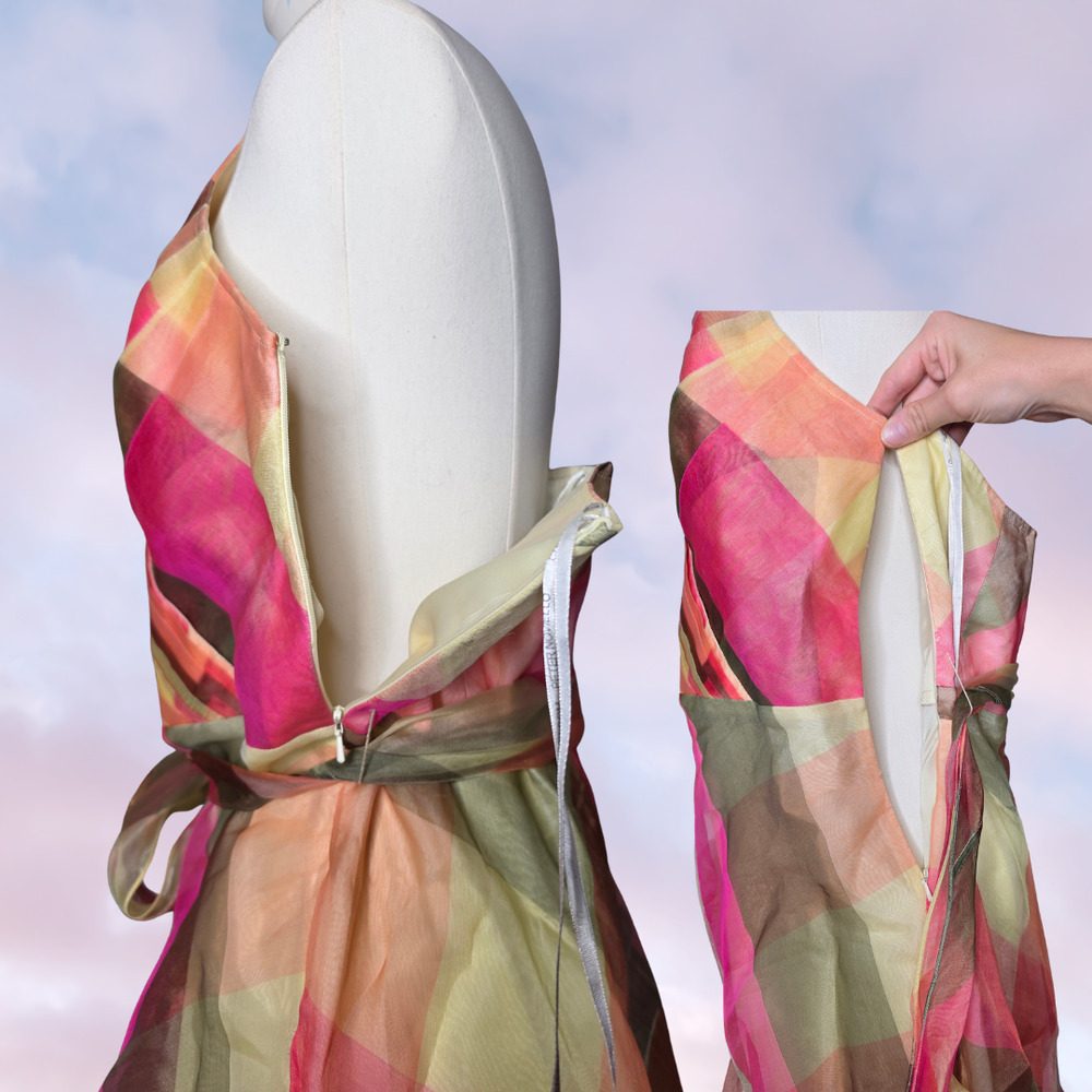 Chetta B Multicolor Geometric 100% Silk Halter Wrap Tie Waist Prom Dress Sz 14 - Picture 5 of 8